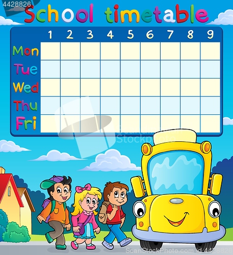 Image of School timetable with pupils and bus