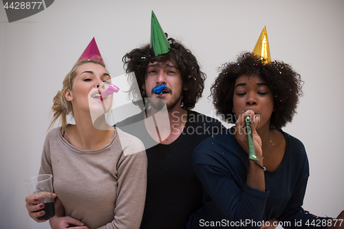 Image of confetti party multiethnic group of people