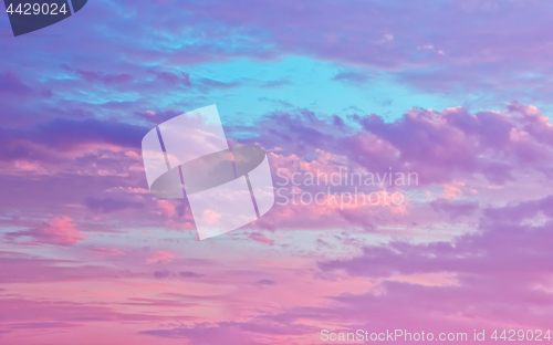 Image of Pink And Serene Fluffy Cumulus Clouds In The Sky