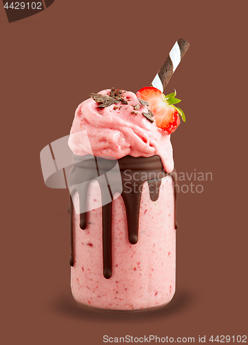 Image of dessert of frozen banana, icecream and strawberries