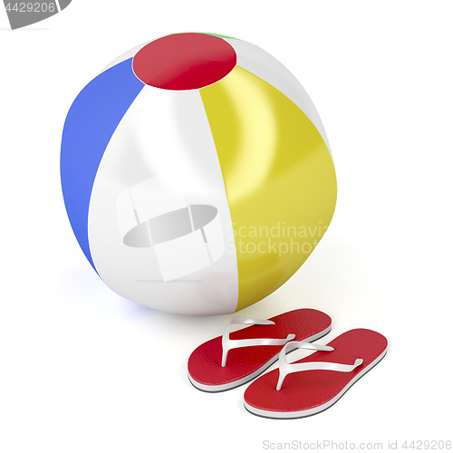 Image of Beach ball and flip-flops