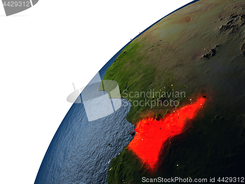 Image of Cameroon in red on Earth at night