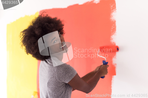 Image of black woman painting wall