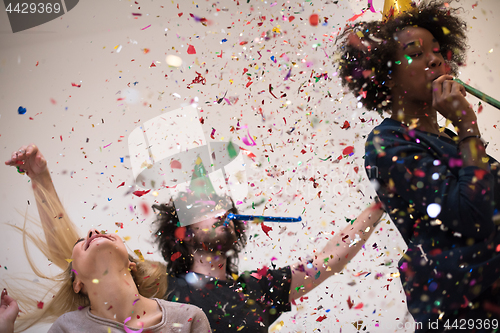 Image of confetti party multiethnic group of people