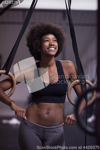 Image of portrait of black women after workout dipping exercise