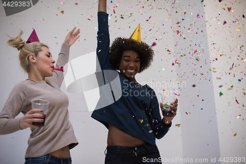 Image of confetti party multiethnic group of people