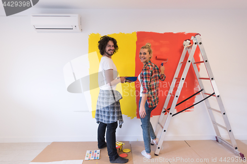 Image of couple painting interior wall