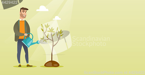 Image of Man watering tree vector illustration.