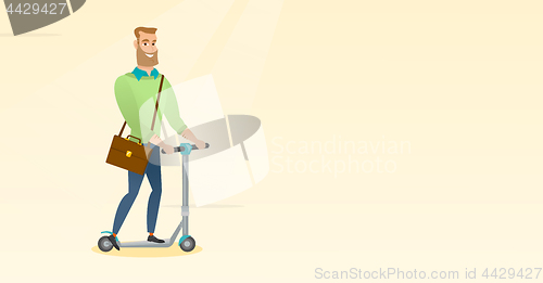 Image of Man riding kick scooter vector illustration.