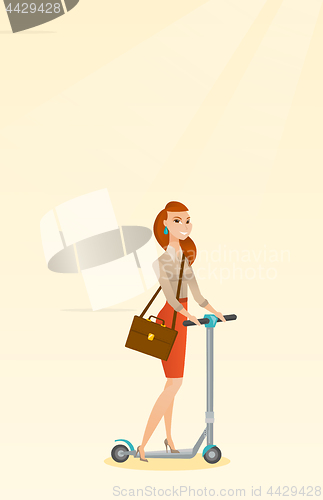 Image of Woman riding kick scooter vector illustration.