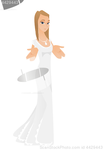 Image of Confused fiancee shrugging shoulders.