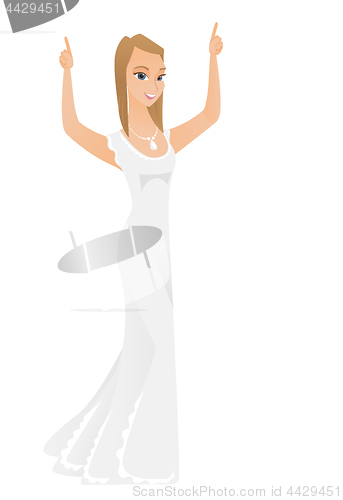 Image of Fiancee standing with raised arms up.