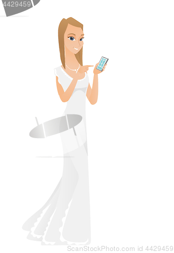 Image of Caucasian fiancee holding a mobile phone.