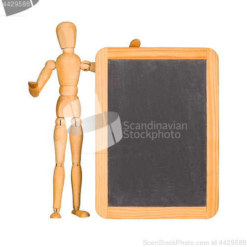 Image of Wooden mannequin and chalkboard