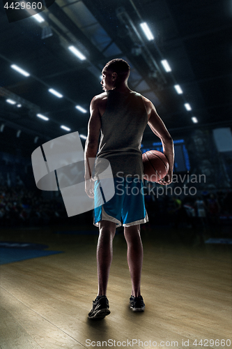 Image of The portrait of a basketball player with ball