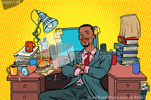 Image of pop art African businessman, workplace