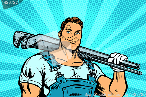 Image of plumber worker with adjustable wrench