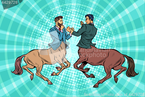 Image of pop art Two centaur businessmen fighting
