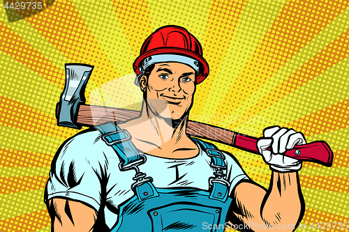 Image of pop art lumberjack woodcutter with axe