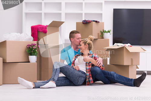 Image of young couple moving  in new house