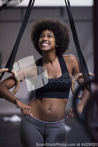 Image of portrait of black women after workout dipping exercise