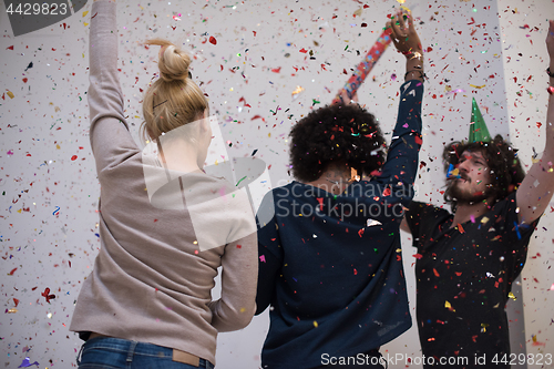 Image of confetti party multiethnic group of people