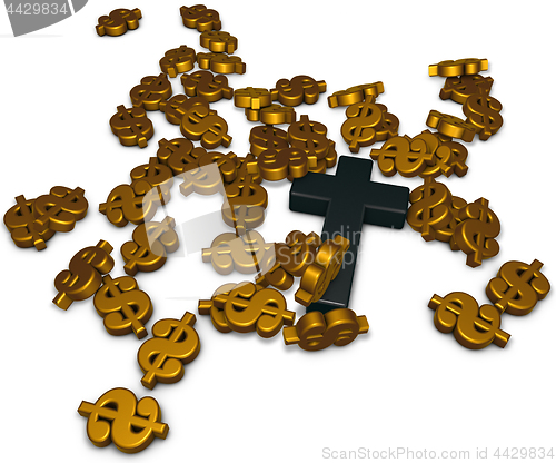 Image of christian cross and dollar symbols