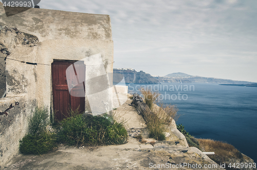 Image of Beautiful landscape with sea view of the Nea Kameni, a small Greek island in the Aegean Sea near Santorini