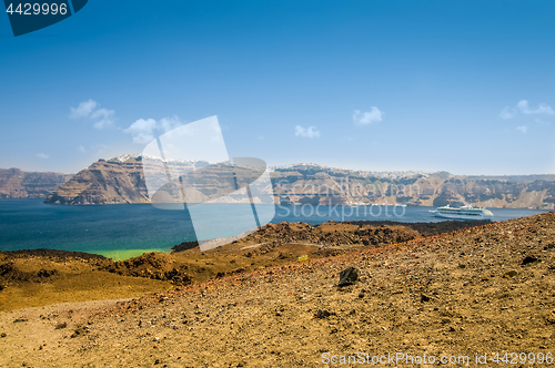 Image of Nea Kameni island in Greece near Santorini.