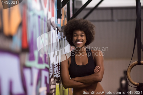 Image of portrait of black women after workout dipping exercise