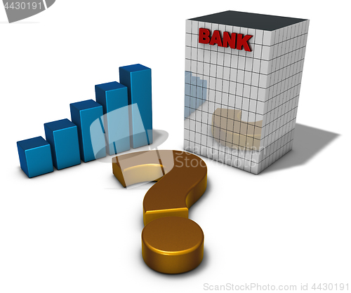 Image of bank building and question mark