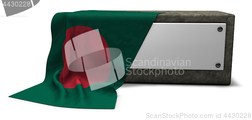 Image of stone socket with blank sign and flag of bangladesh