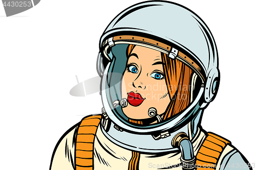 Image of serious woman astronaut. Isolate on a white background