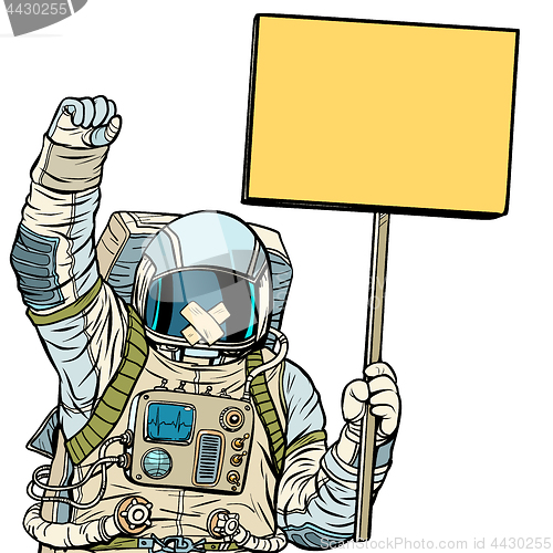 Image of Astronaut with gag protesting. Isolate on white background