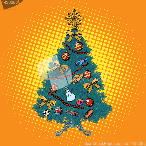 Image of pop art Christmas tree with decorations