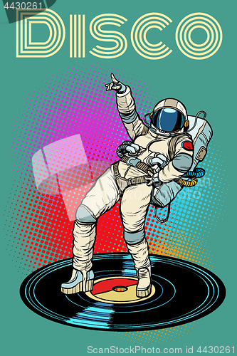 Image of Disco. Woman astronaut dancing