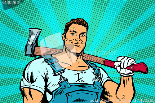 Image of lumberjack woodcutter with axe