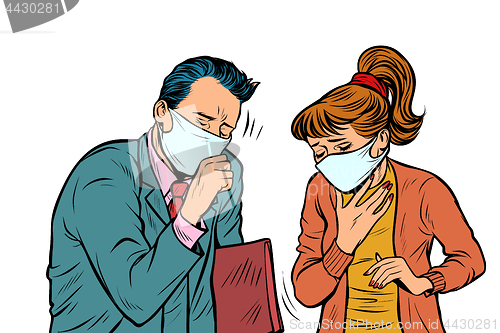 Image of man and woman in masks, dirty air, illness infection