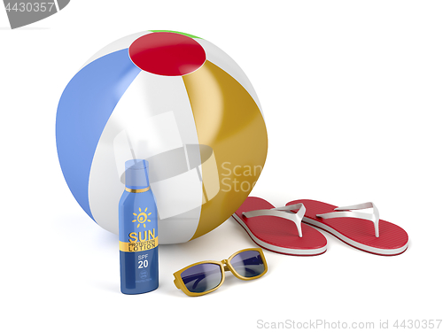 Image of Beach accessories on white background