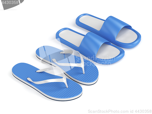 Image of Blue flip flops and slides