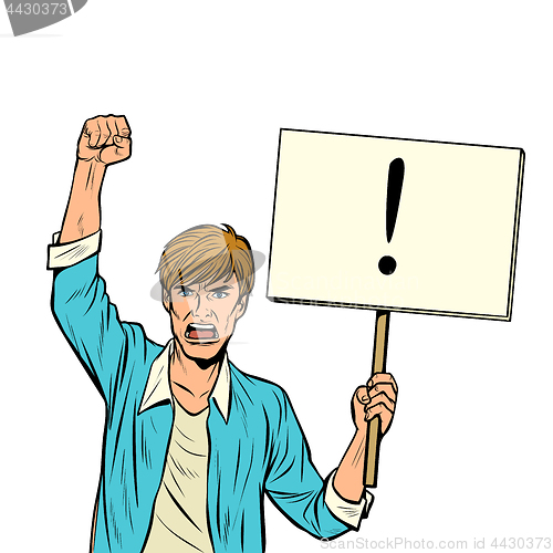 Image of A man protests with a poster. Isolate on white background