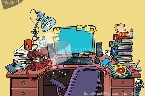 Image of pop art Female workplace with computer