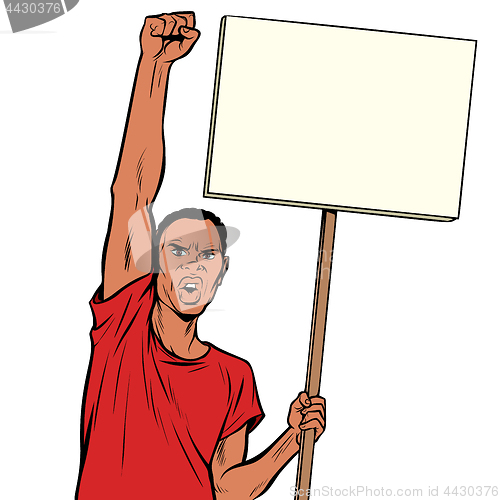 Image of Afrikan man protests with a poster. Isolate on white background