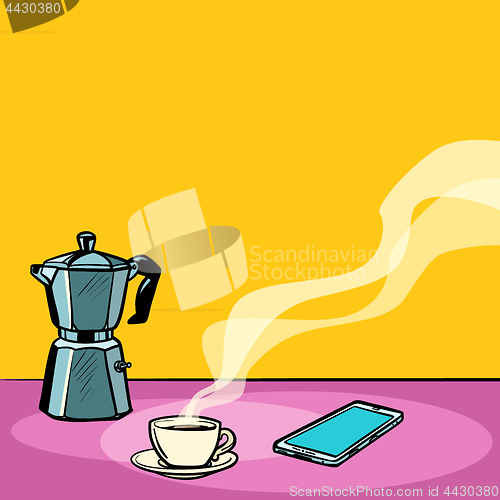 Image of morning hot coffee on the table