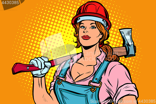 Image of Pop art woman lumberjack with axe