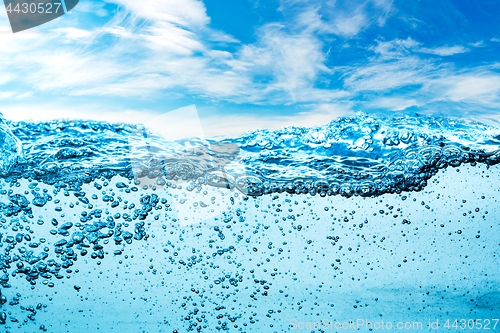 Image of Close up water on a background of blue sky