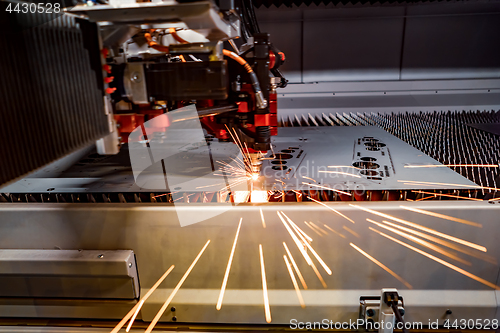 Image of CNC Laser cutting of metal, modern industrial technology.