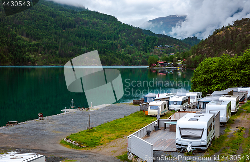 Image of Family vacation travel RV, holiday trip in motorhome