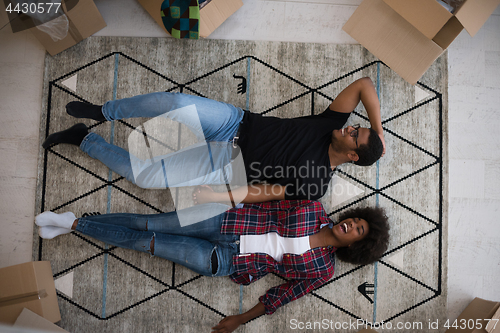 Image of Top view of attractive young African American couple