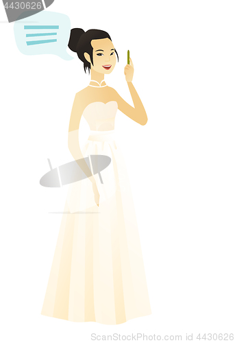 Image of Young asian fiancee with speech bubble.
